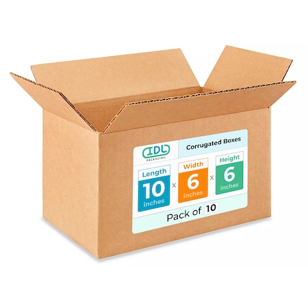 Idl Packaging 10 in x 6 in x 6 in Shipping Box, Kraft, Corrugate, Single Wall, 10 PK B-1066-10